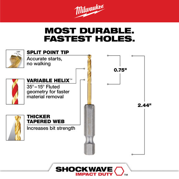 3/32" SHOCKWAVE Impact Duty RED HELIX Titanium Drill Bit image number 1
